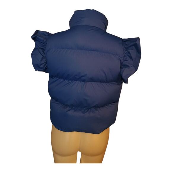 GeeGee Women's Ruffled Sleeves Blue Puffer Vest Zipper Pockets Size Medium - Picture 3 of 11